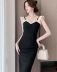 French Little Black Dress New Fashion Pure Desire Wood Ear Edge Sexy Wrapped Hip Split Dress Birthday Party Dress