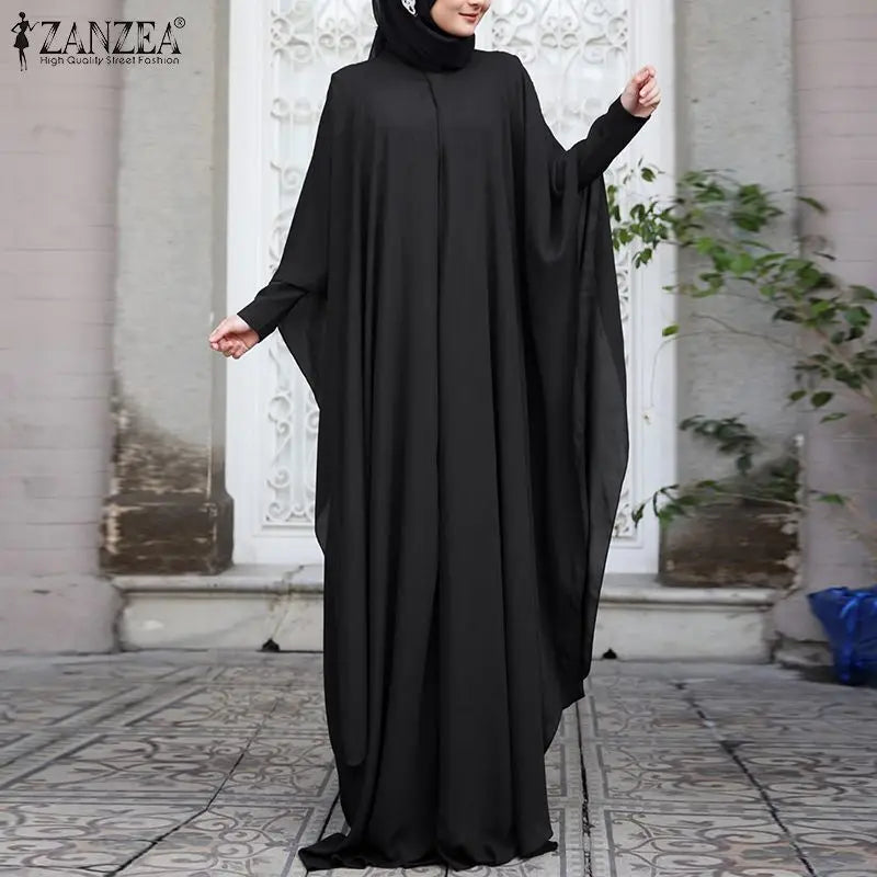 ZANZEA Fashion Summer Long Sundress Hijab Vestido 2pcs Women Long Sleeve Dress Party Kaftan Abaya