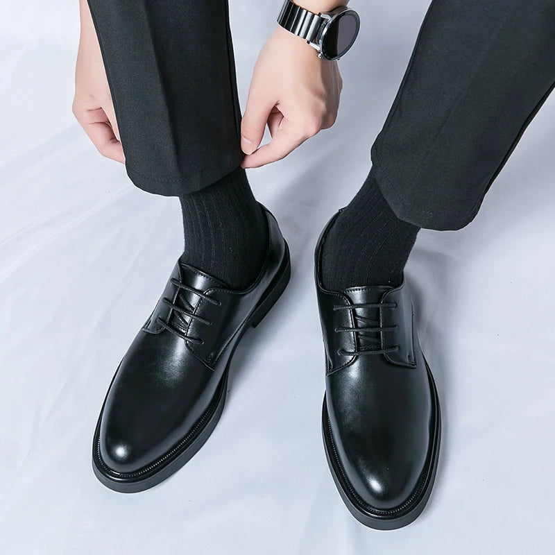 Luxury Derby Dress Leather Men Shoes Lace-up Office Social Shoes Male Party Weeding Shoes Men Spring/Autumn Formal Shoes For Men