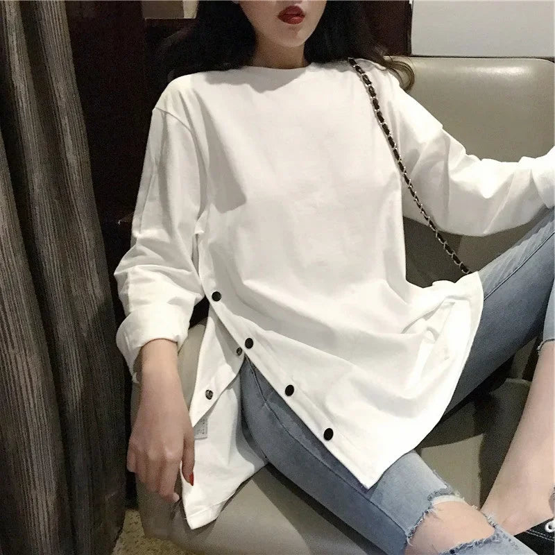 Women's Clothing Korean Style Solid Color Long Sleeve T-shirt Womens