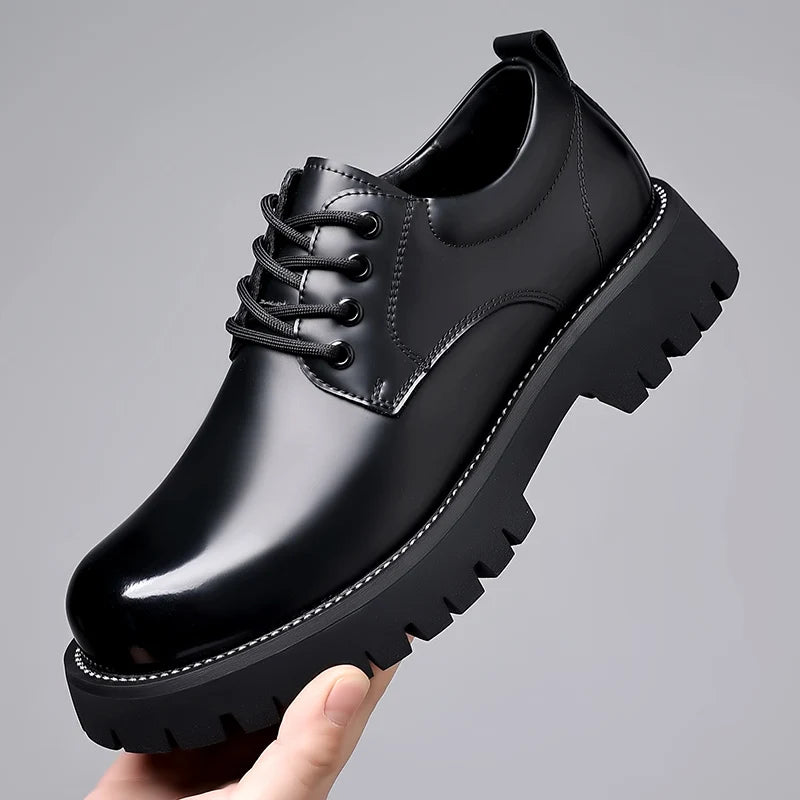 Classic Trends Spring Outdoor Men's Leather Shoes Platform Oxfords Male Derby Shoes Casual  Mens Lace Up Thick Soled Work Shoes