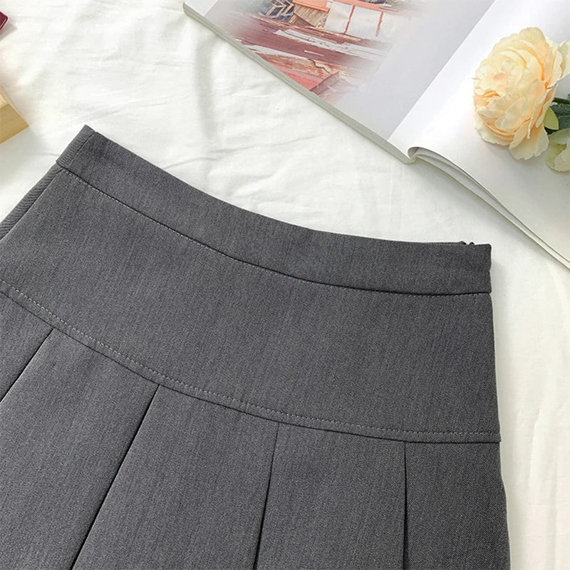 Summer New Women Slim Solid Color Pleated Short Skirt College Style Pure