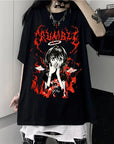 Gothic Punk Cartoon Short Sleeve Women T-Shirt O-Neck Harajuku Ulzzang Hip Hop Loose Casual Streetwear Aesthetic Clothes