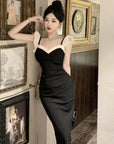 French Little Black Dress New Fashion Pure Desire Wood Ear Edge Sexy Wrapped Hip Split Dress Birthday Party Dress