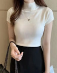 Women's Half-High Neck T-Shirt Fashion Jumper Style Elegant Solid-Coloured Clothing Spring And Summer Season