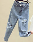 new autumn winter fashion casual Denim Pants boyfriend hole womens jeans high waisted ripped Jeans for women