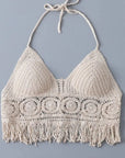 Backless Tank Boho Fringe Camisoles Embroidery Hollowed Tanks with Neck Hanging Summer Women's Intimates