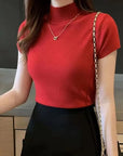 Women's Half-High Neck T-Shirt Fashion Jumper Style Elegant Solid-Coloured Clothing Spring And Summer Season