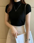 Women's Half-High Neck T-Shirt Fashion Jumper Style Elegant Solid-Coloured Clothing Spring And Summer Season