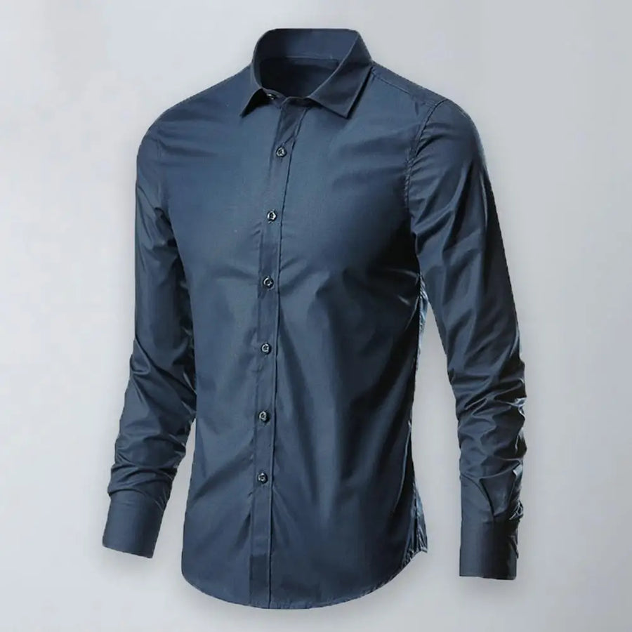 Men Shirt Long Sleeve Solid Color Button Single-breasted Cardigan Dress-up Casual Lapel Men Spring Shirt Stretch Business Formal