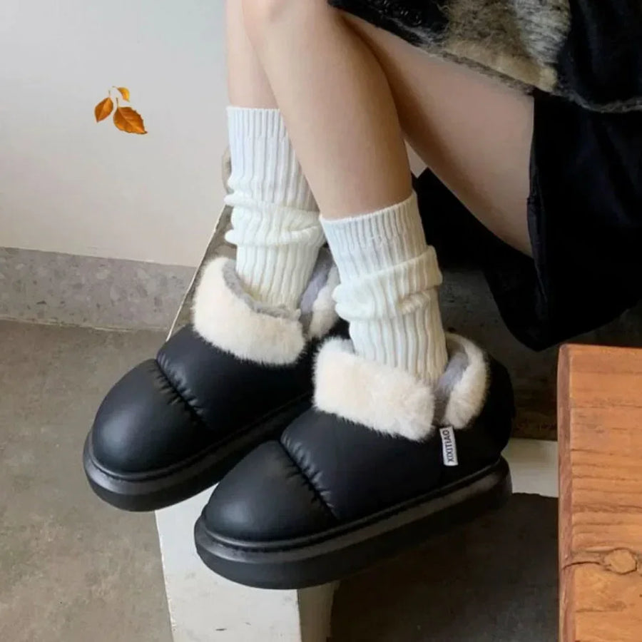 Bow Cotton Shoe Waterproof Plush Boots New Women Cute Warm Ankle Boots Ladies Outdoor Non-slip Thick Sole Snow Boot Furry