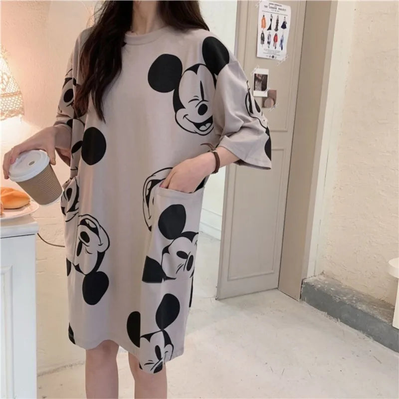 Summer T-shirt Dress Women Cartoon Print Disney Casual Short Sleeve Tee Dresses New Trendy Clothes Vestidos ins loose plus sizes