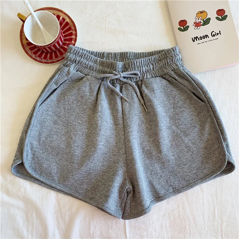 Women's Sports Shorts Summer Solid High Waist Drawstring Lace Up Black  Casual Basic Short Pants