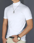 Men's Modal High Neck Short Sleeve T-Shirt Bottoming Shirt Silk