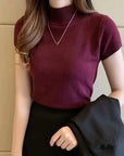 Women's Half-High Neck T-Shirt Fashion Jumper Style Elegant Solid-Coloured Clothing Spring And Summer Season