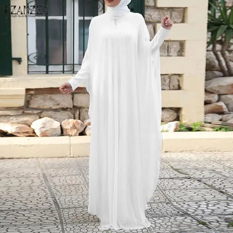 ZANZEA Fashion Summer Long Sundress Hijab Vestido 2pcs Women Long Sleeve Dress Party Kaftan Abaya