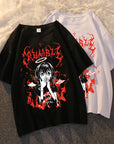 Gothic Punk Cartoon Short Sleeve Women T-Shirt O-Neck Harajuku Ulzzang Hip Hop Loose Casual Streetwear Aesthetic Clothes