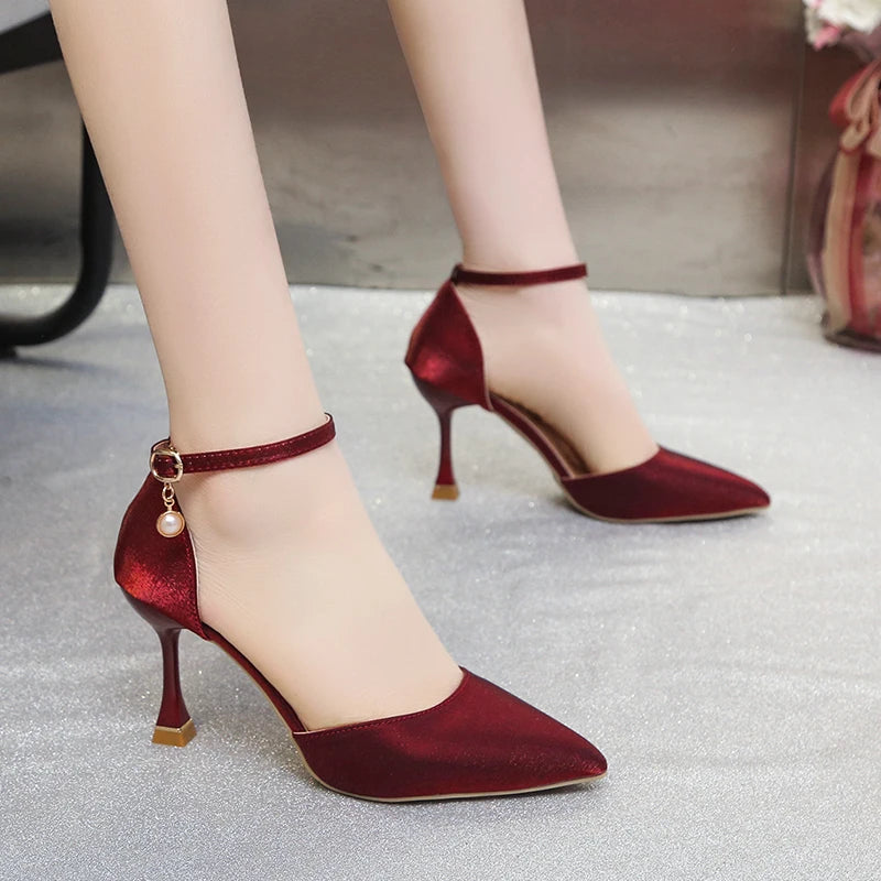 Fashion Solid Color High Heels Women's Summer New Girl Net Red One Word Buckle Casual Comfortable