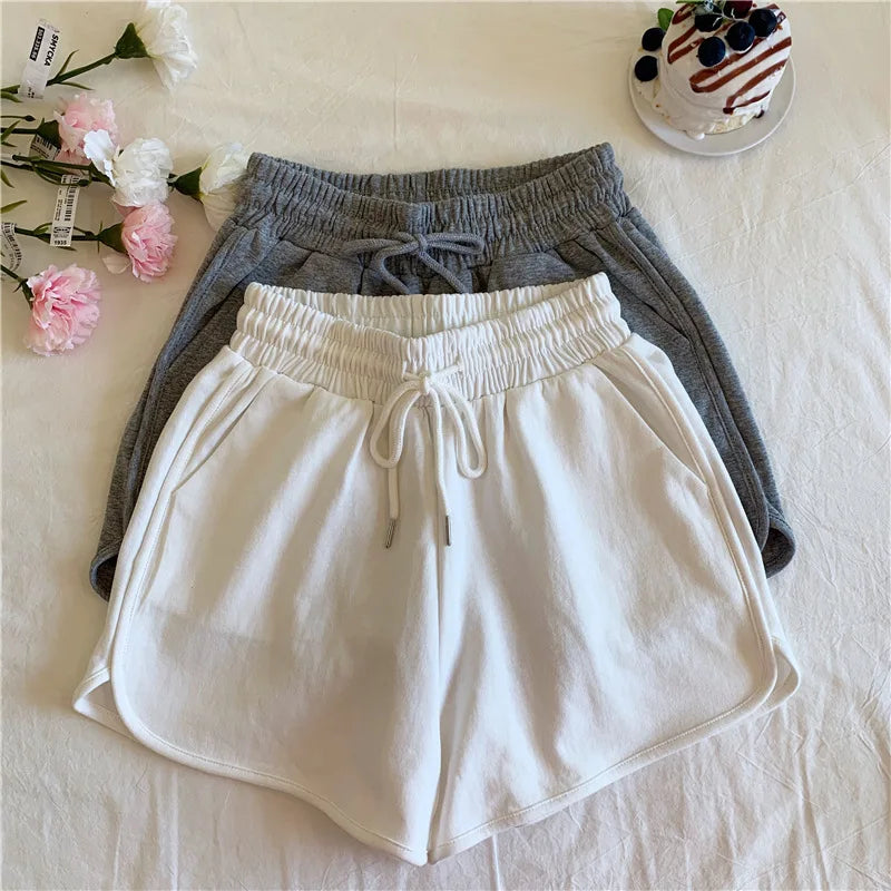 Women's Sports Shorts Summer Solid High Waist Drawstring Lace Up Black  Casual Basic Short Pants