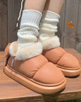 Bow Cotton Shoe Waterproof Plush Boots New Women Cute Warm Ankle Boots Ladies Outdoor Non-slip Thick Sole Snow Boot Furry