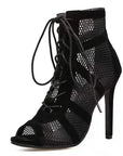 New Fashion Show Black Net Fabric Cross Strap Sexy High Heel Sandals Woman Shoes Pumps Lace-up Peep Toe Sandals Casual Mesh