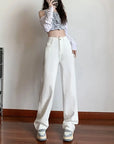 American Style Wide-leg Jeans Grey/black For Women New Autumn Low-waist Straight leg Loose