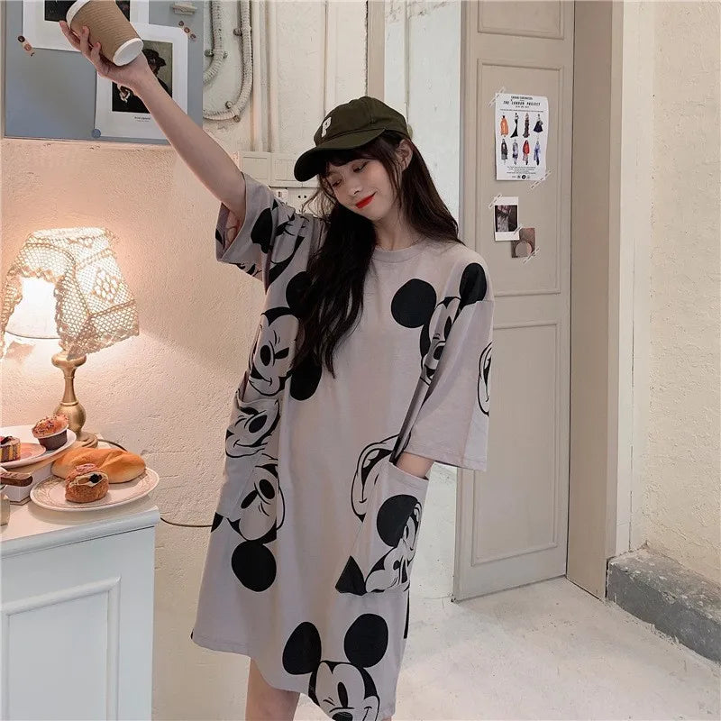 Summer T-shirt Dress Women Cartoon Print Disney Casual Short Sleeve Tee Dresses New Trendy Clothes Vestidos ins loose plus sizes