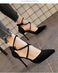 New Cross-strap Roman Sandals Suede High Heels Women's Shoes One-line Buckle Fine Heel