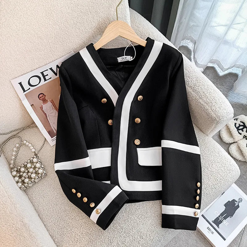 NEW Fashion Design Black Suit Jacket Women's Blazer Chic Double Breasted Spring Autumn Casual Tops Outerwear Female