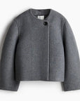 Elegant Solid Woolen Coat For Women O-neck One Button Long Sleeve Loose Jacket