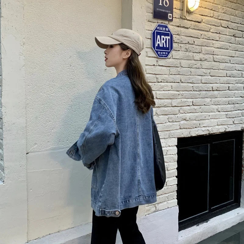 Autumn Women’s Denim Jacket Long Sleeve Overcoat Basic Loose Casual Coats Button Streetwear Outerwear Jeans Jackets