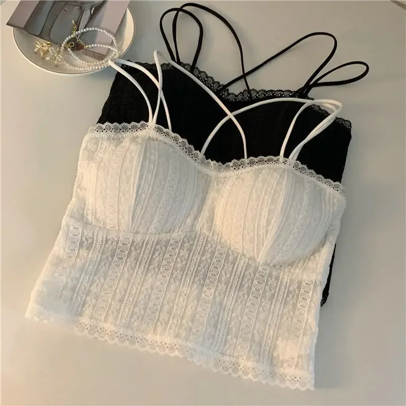 Women Lace Bra Bralette Sexy Underwear Wire Free Wireless Bras Push Up Breathable Strap Padded Vest Lingerie Brassiere