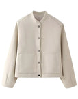 Elegant Solid Woolen Coat For Women O-neck One Button Long Sleeve Loose Jacket