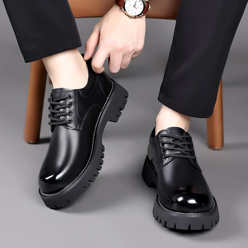 Classic Trends Spring Outdoor Men's Leather Shoes Platform Oxfords Male Derby Shoes Casual  Mens Lace Up Thick Soled Work Shoes