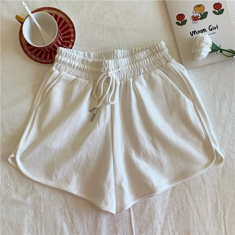 Women's Sports Shorts Summer Solid High Waist Drawstring Lace Up Black  Casual Basic Short Pants