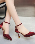 Fashion Solid Color High Heels Women's Summer New Girl Net Red One Word Buckle Casual Comfortable