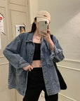 Autumn Women’s Denim Jacket Long Sleeve Overcoat Basic Loose Casual Coats Button Streetwear Outerwear Jeans Jackets