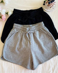 Women's Sports Shorts Summer Solid High Waist Drawstring Lace Up Black  Casual Basic Short Pants