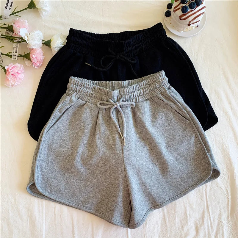 Women's Sports Shorts Summer Solid High Waist Drawstring Lace Up Black  Casual Basic Short Pants