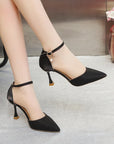 Fashion Solid Color High Heels Women's Summer New Girl Net Red One Word Buckle Casual Comfortable