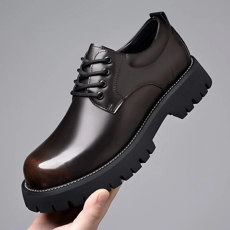 Classic Trends Spring Outdoor Men's Leather Shoes Platform Oxfords Male Derby Shoes Casual  Mens Lace Up Thick Soled Work Shoes