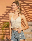 Backless Tank Boho Fringe Camisoles Embroidery Hollowed Tanks with Neck Hanging Summer Women's Intimates