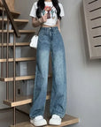 American Style Wide-leg Jeans Grey/black For Women New Autumn Low-waist Straight leg Loose