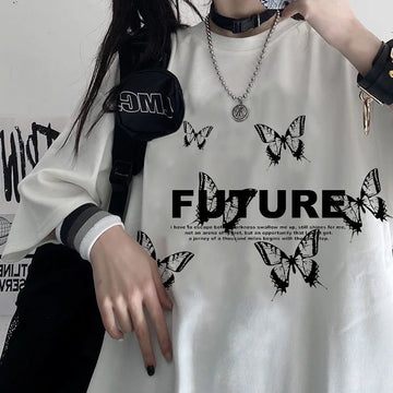 Oversized T Shirt Women Butterfly Letter Print T Shirts Short Sleeve Tee Shirt Tops Casual Harajuku T Shirt Women Clothes