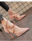 New Cross-strap Roman Sandals Suede High Heels Women's Shoes One-line Buckle Fine Heel