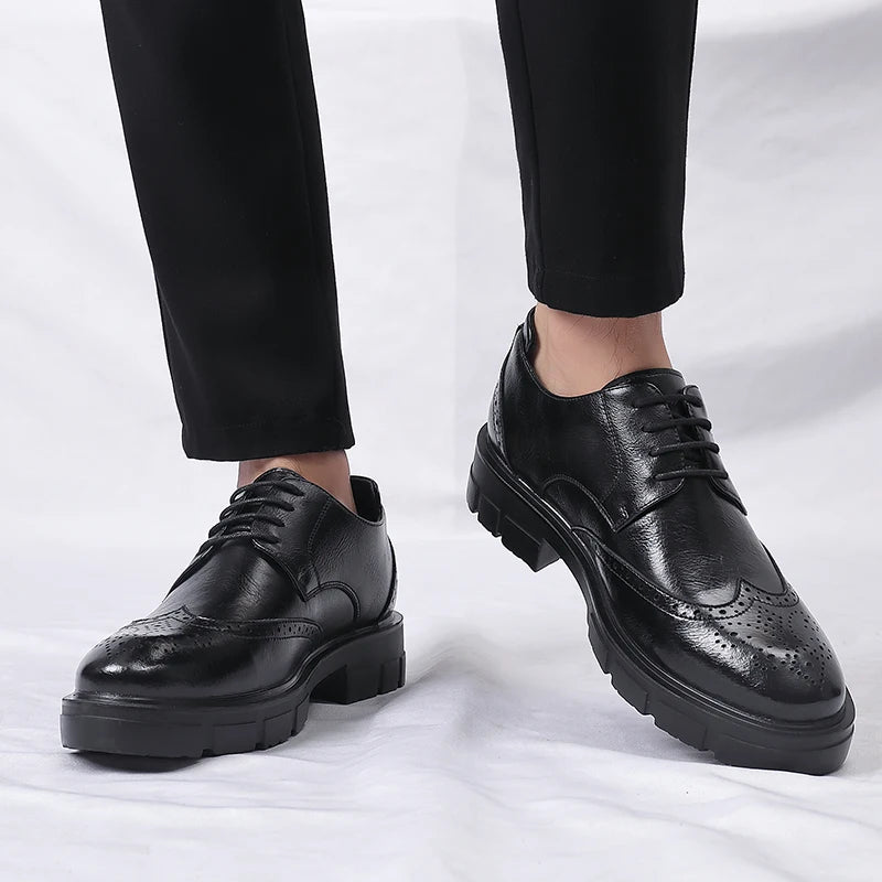 Men Brogue Height Increased Dress Shoes Gentleman Suit Elevator Shoes Oxford Invisible Heel 4/7/9CM Platform Wedding Man Shoes