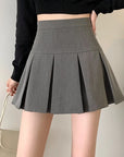 Summer New Women Slim Solid Color Pleated Short Skirt College Style Pure