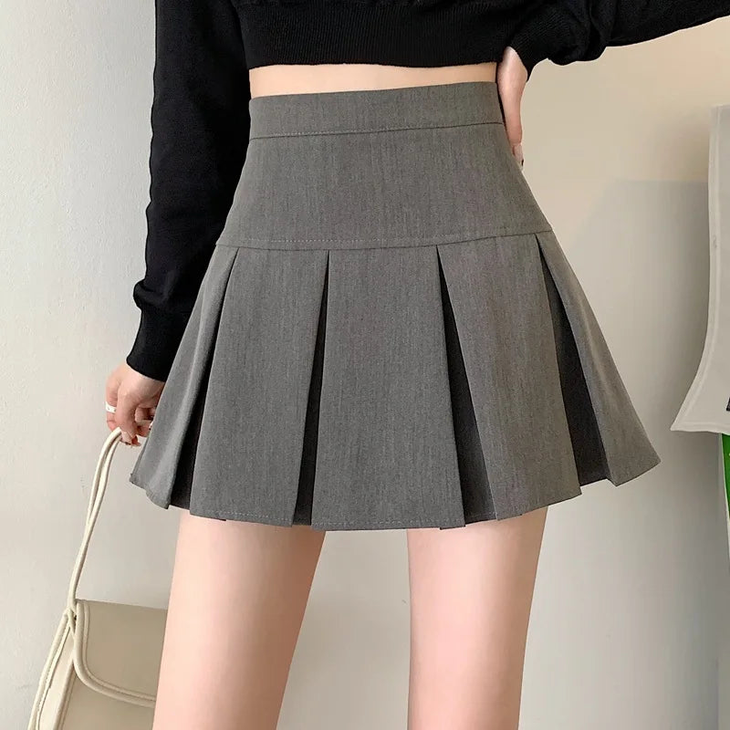 Summer New Women Slim Solid Color Pleated Short Skirt College Style Pure