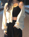 Basic Baseball Capsule Jacket Loose Long Sleeve Fall Zipper Simple Cropped Coat Fashion Harajuku Casual Outwear