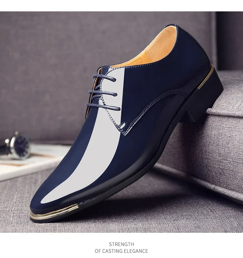 New Men’s Patent Leather Shoes  British Style Men's Dress Shoes Lace Up Pointed Toe Wedding Business Party Social Shoe Male